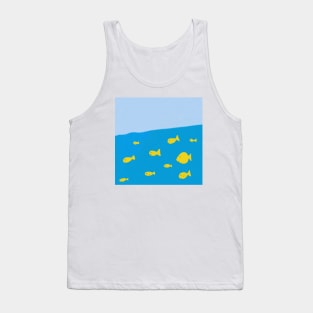 A school of yellow fish swimming in the blue sea Tank Top